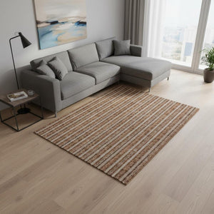 HomeRoots 10' X 14' Stylish Terra Cotta & Beige Striped Washable Area Rug with Durable UV Protection & Stain Resistance 673903