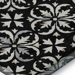 HomeRoots 5' X 8' Black and Ivory Floral Area Rug - Washable, Durable, UV-Protected for Everyday Elegance 673905