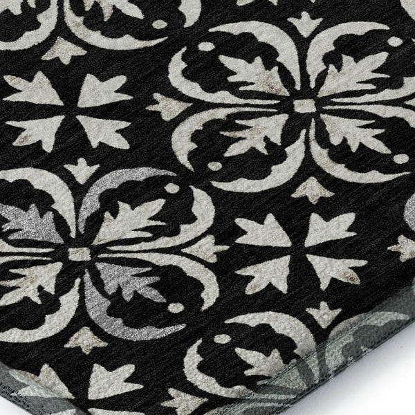 HomeRoots 5' X 8' Black and Ivory Floral Area Rug - Washable, Durable, UV-Protected for Everyday Elegance 673905