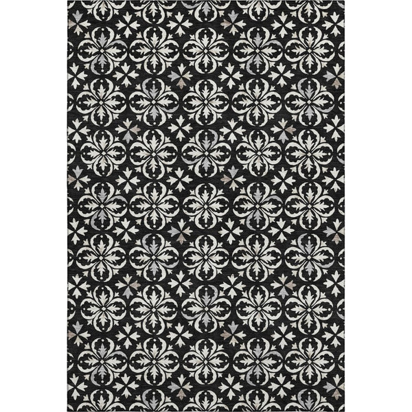 HomeRoots 8' X 10' Black And Ivory Floral Area Rug - Stylish, Washable, UV-Protected for High-Traffic Spaces 673907