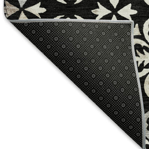 HomeRoots 8' X 10' Black And Ivory Floral Area Rug - Stylish, Washable, UV-Protected for High-Traffic Spaces 673907