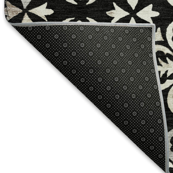 HomeRoots 8' X 10' Black And Ivory Floral Area Rug - Stylish, Washable, UV-Protected for High-Traffic Spaces 673907