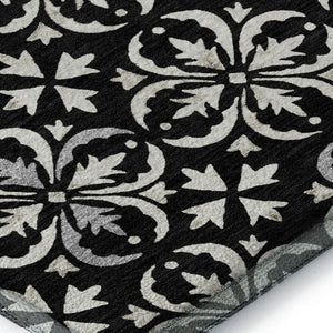 HomeRoots 8' X 10' Black And Ivory Floral Area Rug - Stylish, Washable, UV-Protected for High-Traffic Spaces 673907