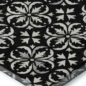 HomeRoots 8' X 10' Black And Ivory Floral Area Rug - Stylish, Washable, UV-Protected for High-Traffic Spaces 673907