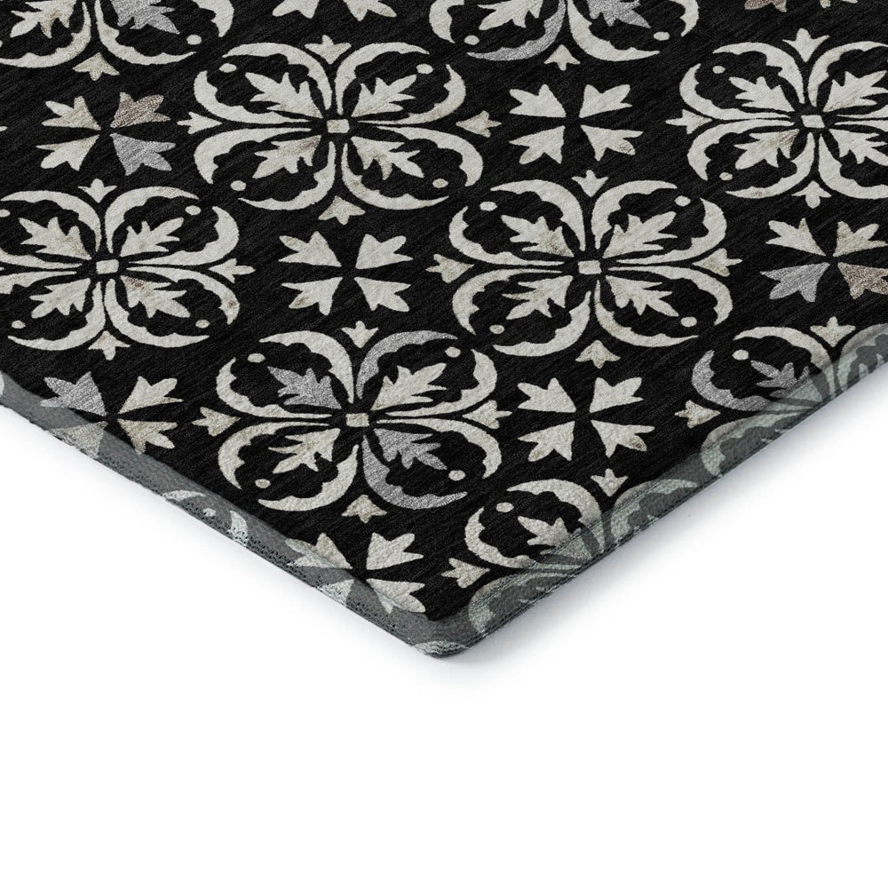 HomeRoots 10' X 14' Elegant Black and Ivory Floral Washable Area Rug with UV Protection for Busy Homes 673909