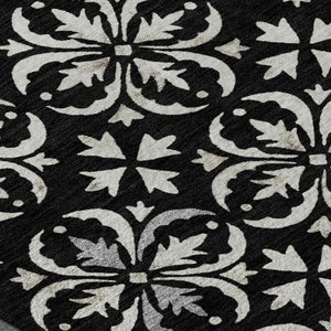 HomeRoots 10' X 14' Elegant Black and Ivory Floral Washable Area Rug with UV Protection for Busy Homes 673909