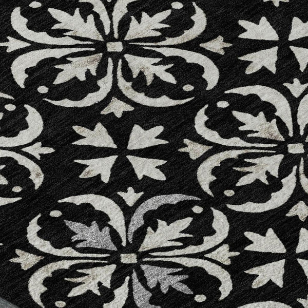 HomeRoots 10' X 14' Elegant Black and Ivory Floral Washable Area Rug with UV Protection for Busy Homes 673909