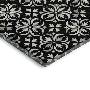 HomeRoots 10' X 14' Elegant Black and Ivory Floral Washable Area Rug with UV Protection for Busy Homes 673909