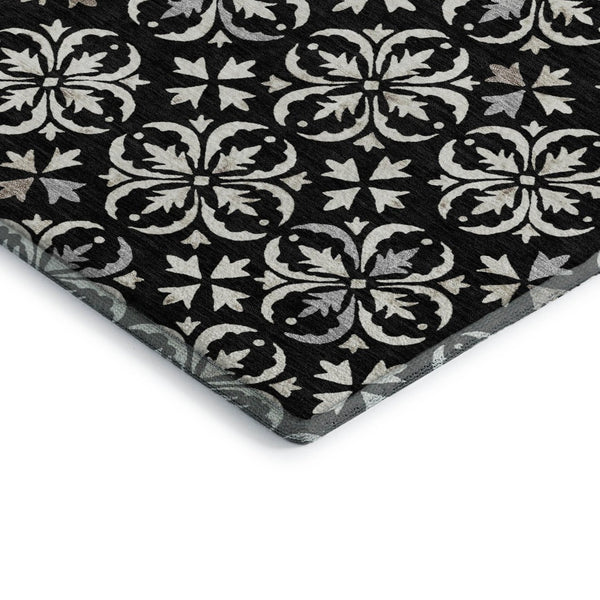 HomeRoots 10' X 14' Elegant Black and Ivory Floral Washable Area Rug with UV Protection for Busy Homes 673909