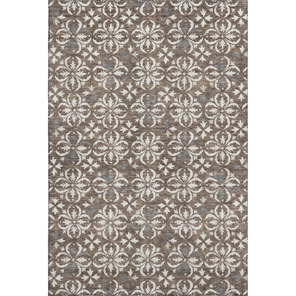 HomeRoots 5' X 8' Brown and Ivory Floral Area Rug – Washable, Stain-Resistant, UV Protected for Everyday Elegance 673911
