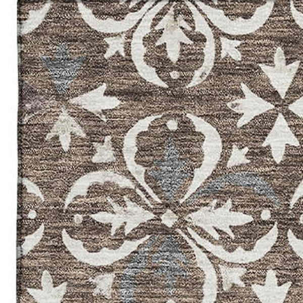HomeRoots 5' X 8' Brown and Ivory Floral Area Rug – Washable, Stain-Resistant, UV Protected for Everyday Elegance 673911