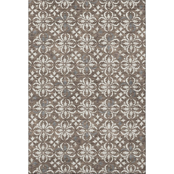 HomeRoots 5' X 8' Brown and Ivory Floral Area Rug – Washable, Stain-Resistant, UV Protected for Everyday Elegance 673911