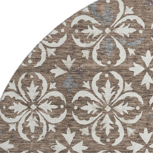 HomeRoots 8' Brown And Ivory Floral Round Rug - Washable, UV Protected, Durable for High-Traffic Areas & Homes 673912