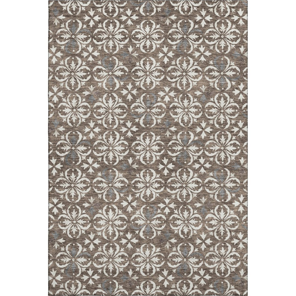 HomeRoots 9' X 12' Brown and Ivory Floral Area Rug - Durable, Washable, UV-Protected, Perfect for Homes! 673914