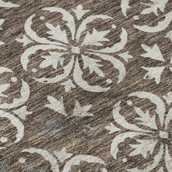 HomeRoots 9' X 12' Brown and Ivory Floral Area Rug - Durable, Washable, UV-Protected, Perfect for Homes! 673914