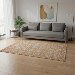 HomeRoots 5' X 8' Floral Area Rug in Copper & Beige - Washable, UV Protected, Durable, and Stylish Décor Piece 673917