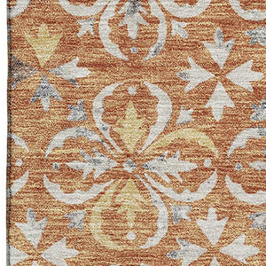 HomeRoots 5' X 8' Floral Area Rug in Copper & Beige - Washable, UV Protected, Durable, and Stylish Décor Piece 673917