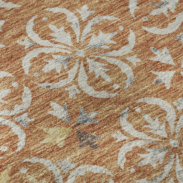HomeRoots 8' Copper and Beige Floral Washable Round Rug – Durable, UV-Protected, Ideal for Homes with Kids & Pets 673918