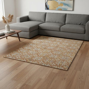 HomeRoots 8' X 10' Copper & Beige Floral Washable Area Rug - Durable, UV-Protected, Perfect for High-Traffic Spaces! 673919