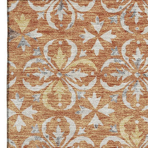 HomeRoots 8' X 10' Copper & Beige Floral Washable Area Rug - Durable, UV-Protected, Perfect for High-Traffic Spaces! 673919