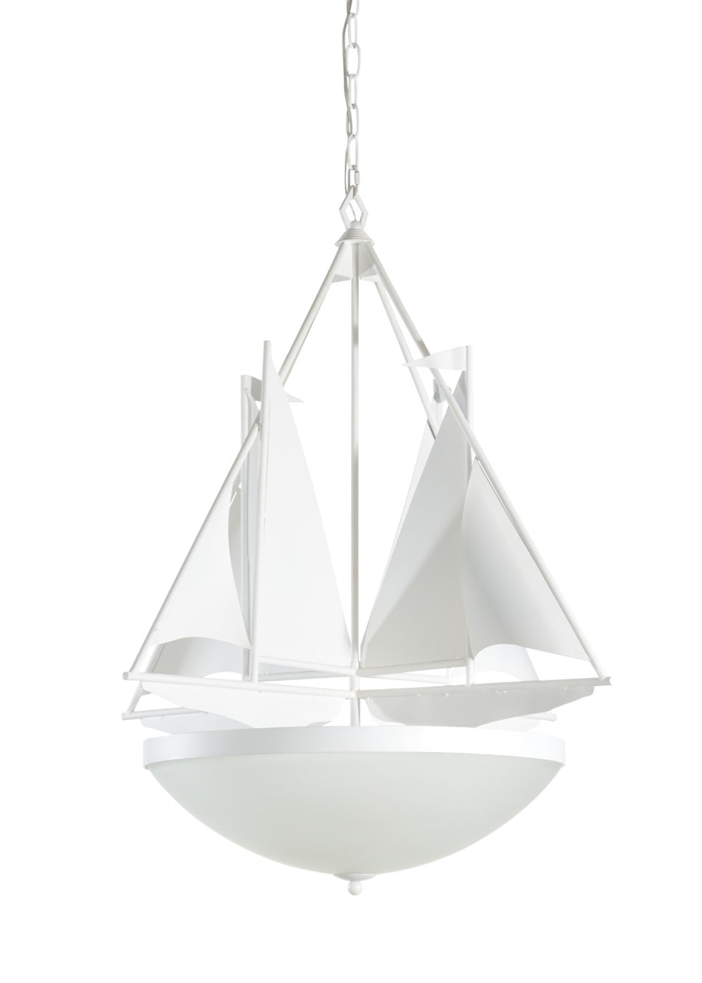 Wildwood Regatta Matte White Coastal Chandelier With Frosted Glass Shades, 3-Light Pendant, 30.5" W X 34" H 67392