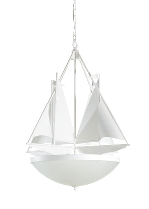 Wildwood Regatta Matte White Coastal Chandelier With Frosted Glass Shades, 3-Light Pendant, 30.5" W X 34" H 67392