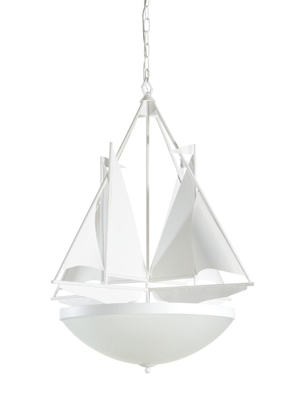 Wildwood Regatta Matte White Coastal Chandelier With Frosted Glass Shades, 3-Light Pendant, 30.5" W X 34" H 67392