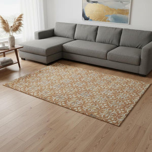 HomeRoots 10' X 14' Copper & Beige Floral Area Rug - Washable, UV-Protected, Stain-Resistant for Family Spaces 673921