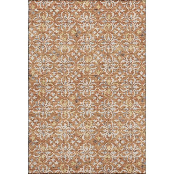 HomeRoots 10' X 14' Copper & Beige Floral Area Rug - Washable, UV-Protected, Stain-Resistant for Family Spaces 673921