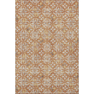 HomeRoots 10' X 14' Copper & Beige Floral Area Rug - Washable, UV-Protected, Stain-Resistant for Family Spaces 673921
