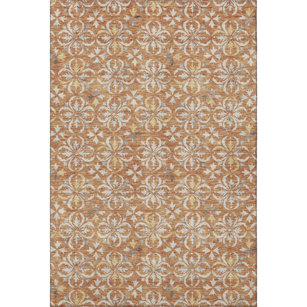 HomeRoots 10' X 14' Copper & Beige Floral Area Rug - Washable, UV-Protected, Stain-Resistant for Family Spaces 673921