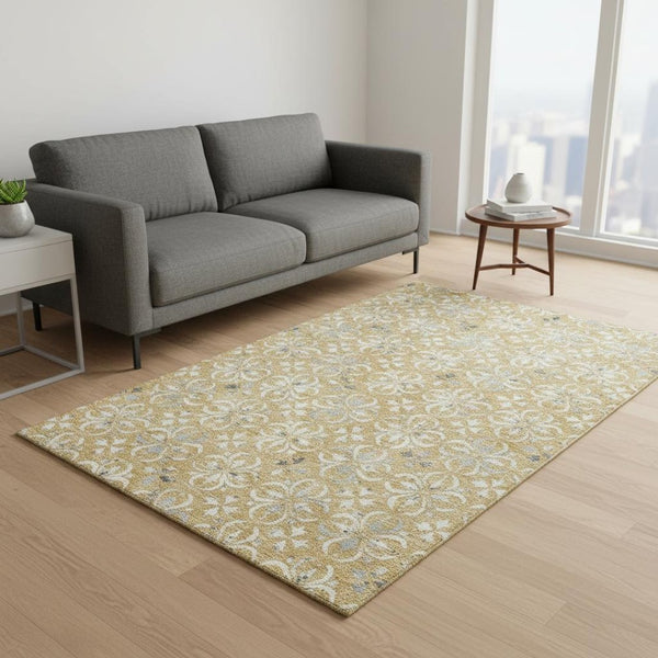 HomeRoots 5' X 8' Elegant Gold and Gray Floral Area Rug - Durable, Washable with UV Protection for Home Style 673923