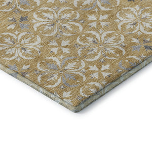 HomeRoots 8' Gold and Gray Floral Washable Round Rug - UV Protected, Durable, Pet-Friendly, and Stylish Design 673924