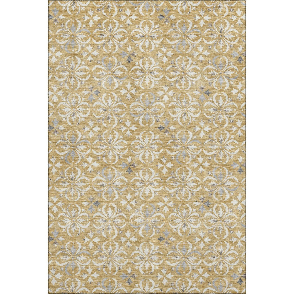 HomeRoots 8' X 10' Floral Washable Area Rug in Gold & Gray with UV Protection – Perfect for Busy Homes! 673925