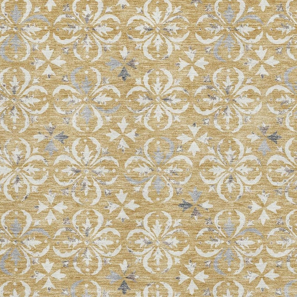 HomeRoots 8' X 10' Floral Washable Area Rug in Gold & Gray with UV Protection – Perfect for Busy Homes! 673925