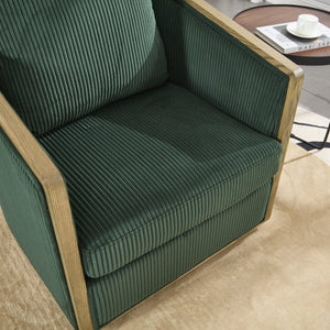 English Elm Corduroy Swivel Barrel Chair with Sturdy Wood Frame & Metal 360° Base, Plush Corduroy Comfort Pop Emerald W395P220271