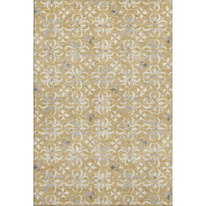 HomeRoots 9' X 12' Gold & Gray Floral Area Rug - Durable, Washable, UV-Protected for High-Traffic Homes 673926
