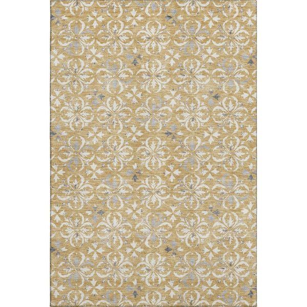 HomeRoots 9' X 12' Gold & Gray Floral Area Rug - Durable, Washable, UV-Protected for High-Traffic Homes 673926
