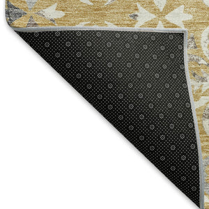 HomeRoots 9' X 12' Gold & Gray Floral Area Rug - Durable, Washable, UV-Protected for High-Traffic Homes 673926