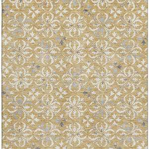 HomeRoots 9' X 12' Gold & Gray Floral Area Rug - Durable, Washable, UV-Protected for High-Traffic Homes 673926