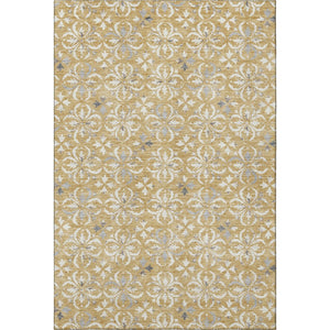 HomeRoots 9' X 12' Gold & Gray Floral Area Rug - Durable, Washable, UV-Protected for High-Traffic Homes 673926
