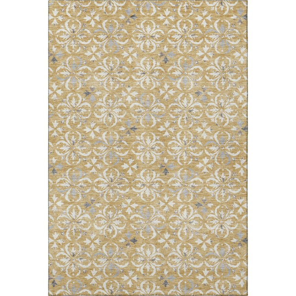 HomeRoots 9' X 12' Gold & Gray Floral Area Rug - Durable, Washable, UV-Protected for High-Traffic Homes 673926
