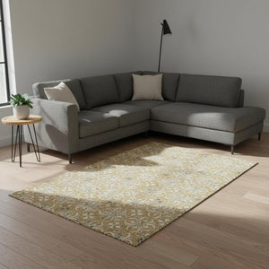 HomeRoots 10' Gold and Gray Floral Area Rug - Washable, UV Protected, Stain Resistant, Perfect for Large Spaces! 673927