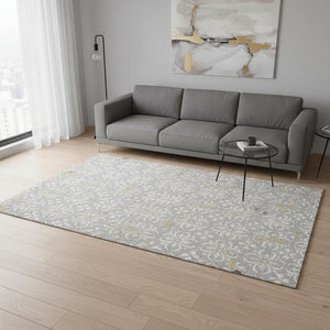 HomeRoots 5' X 8' Gray And Ivory Floral Area Rug - Washable, UV Protected, Durable for High-Traffic Homes 673929