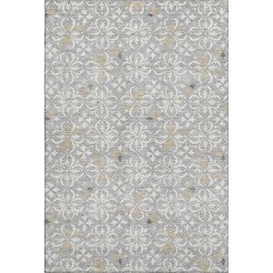 HomeRoots 5' X 8' Gray And Ivory Floral Area Rug - Washable, UV Protected, Durable for High-Traffic Homes 673929