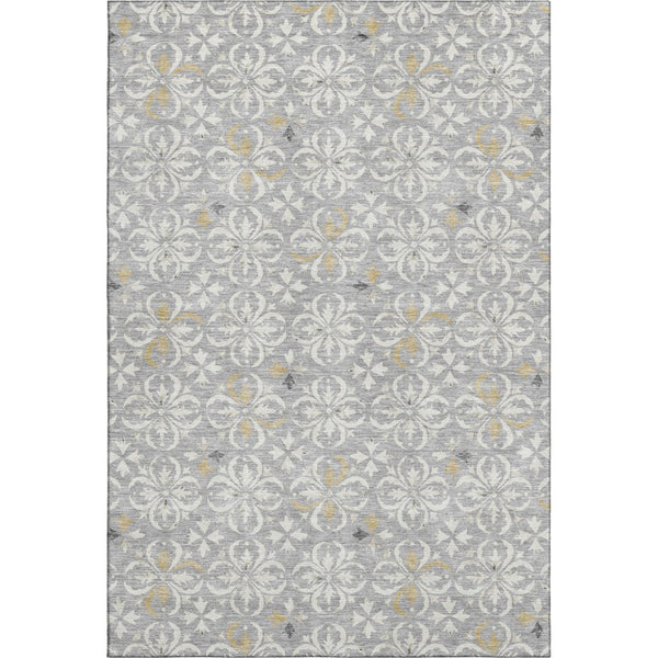 HomeRoots 5' X 8' Gray And Ivory Floral Area Rug - Washable, UV Protected, Durable for High-Traffic Homes 673929