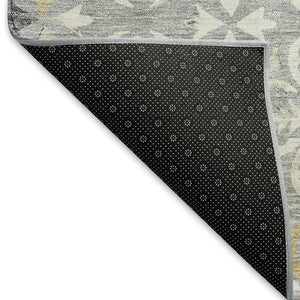 HomeRoots 5' X 8' Gray And Ivory Floral Area Rug - Washable, UV Protected, Durable for High-Traffic Homes 673929