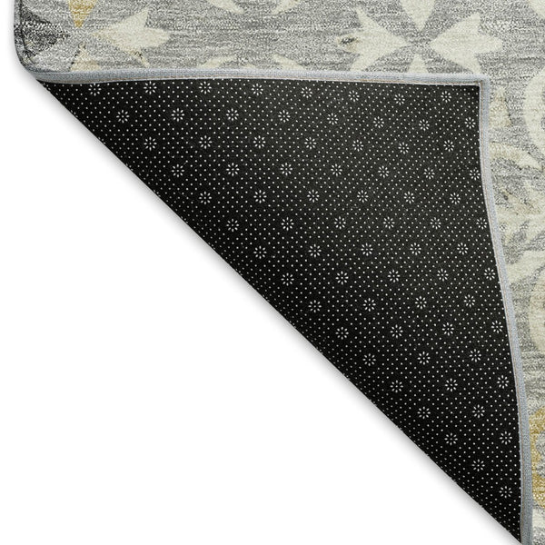 HomeRoots 5' X 8' Gray And Ivory Floral Area Rug - Washable, UV Protected, Durable for High-Traffic Homes 673929