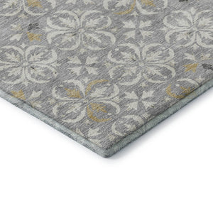 HomeRoots 5' X 8' Gray And Ivory Floral Area Rug - Washable, UV Protected, Durable for High-Traffic Homes 673929