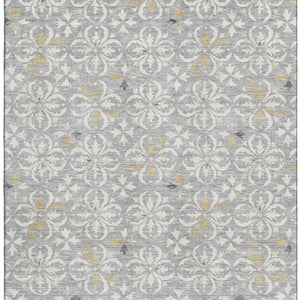HomeRoots 5' X 8' Gray And Ivory Floral Area Rug - Washable, UV Protected, Durable for High-Traffic Homes 673929